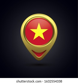 Gold map pin circle flag design, illustration of country location pin, vector graphic design