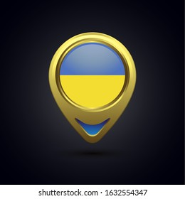 Gold map pin circle flag design, illustration of country location pin, vector graphic design