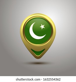 Gold map pin circle flag design, illustration of country location pin, vector graphic design