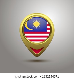 Gold map pin circle flag design, illustration of country location pin, vector graphic design