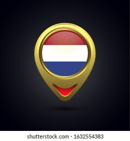 Gold map pin circle flag design, illustration of country location pin, vector graphic design
