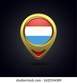 Gold map pin circle flag design, illustration of country location pin, vector graphic design