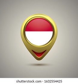 Gold map pin circle flag design, illustration of country location pin, vector graphic design