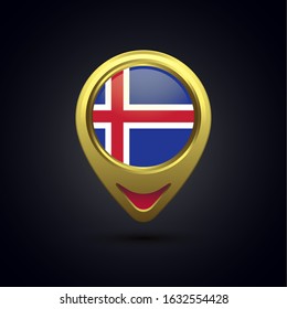 Gold map pin circle flag design, illustration of country location pin, vector graphic design