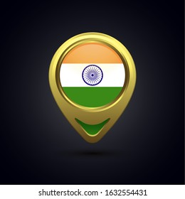 Gold map pin circle flag design, illustration of country location pin, vector graphic design
