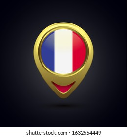 Gold map pin circle flag design, illustration of country location pin, vector graphic design