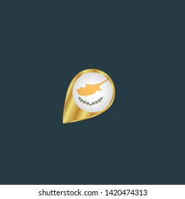 gold map pin with cyprus circle flag 