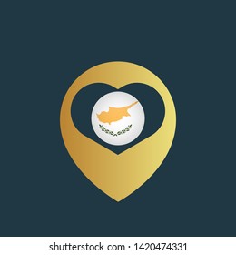 gold map pin with cyprus circle flag 