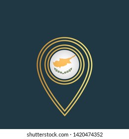 gold map pin with cyprus circle flag 
