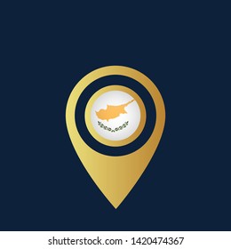 gold map pin with cyprus circle flag 