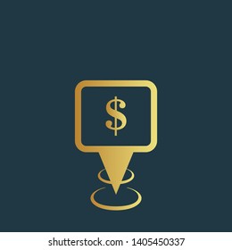 gold map pin with dollar icon. modern graphic design