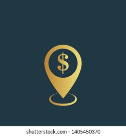 gold map pin with dollar icon. modern graphic design