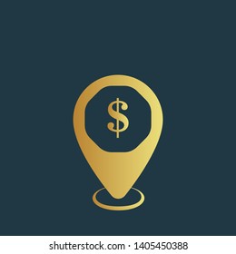 gold map pin with dollar icon. modern graphic design