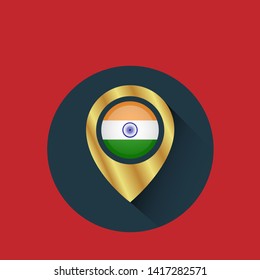 gold map pin with India circle flag 