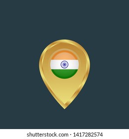 gold map pin with India circle flag 