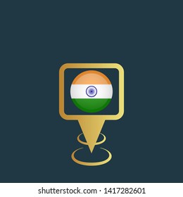 gold map pin with India circle flag 