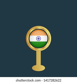 gold map pin with India circle flag 
