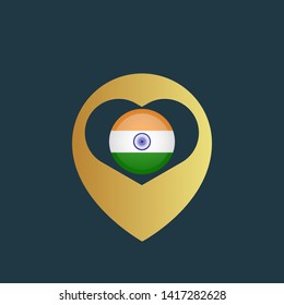 gold map pin with India circle flag 