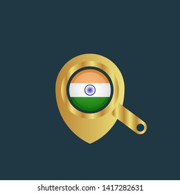 gold map pin with India circle flag 