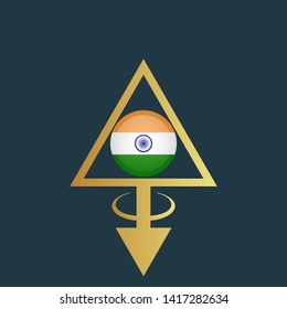 gold map pin with India circle flag 