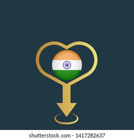 gold map pin with India circle flag 