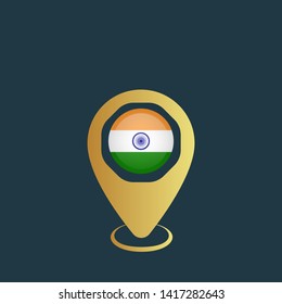 gold map pin with India circle flag 
