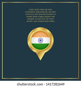 gold map pin with India circle flag 