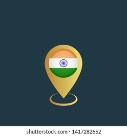 gold map pin with India circle flag 