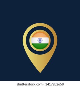 gold map pin with India circle flag 