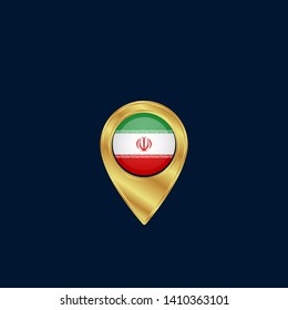gold map pin with Iran circle flag 