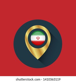 gold map pin with Iran circle flag 
