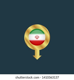 gold map pin with Iran circle flag 