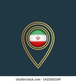 gold map pin with Iran circle flag 