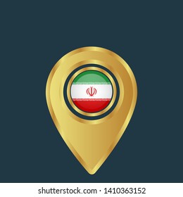 gold map pin with Iran circle flag 