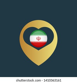gold map pin with Iran circle flag 