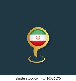gold map pin with Iran circle flag 