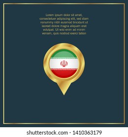 gold map pin with Iran circle flag 