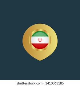 gold map pin with Iran circle flag 