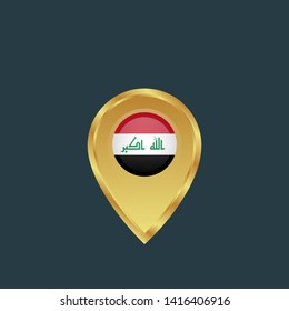 gold map pin with Iraq circle flag 