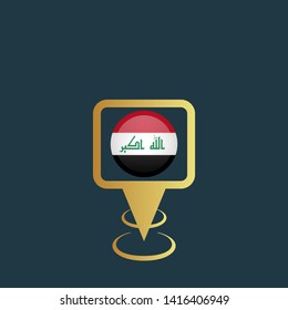 gold map pin with Iraq circle flag 