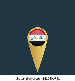 gold map pin with Iraq circle flag 