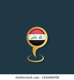gold map pin with Iraq circle flag 