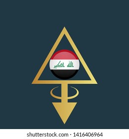 gold map pin with Iraq circle flag 