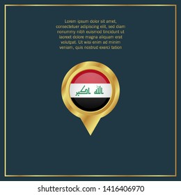 gold map pin with Iraq circle flag 