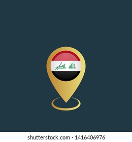 gold map pin with Iraq circle flag 