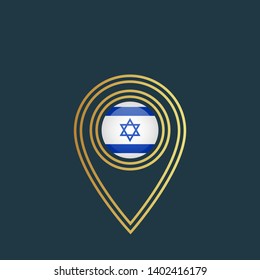 gold map pin with Israel
 circle flag 