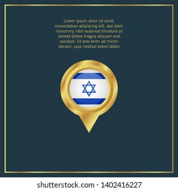 gold map pin with Israel
 circle flag 