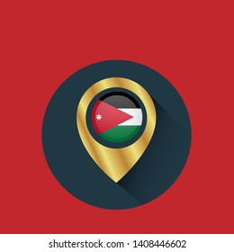 gold map pin with Jordan circle flag