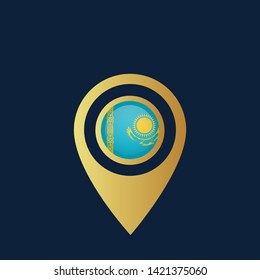 Gold Map Pin Kazakhstan Circle Flag Stock Vector (Royalty Free) 1421375084