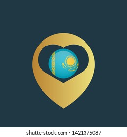 gold map pin with kazakhstan circle flag